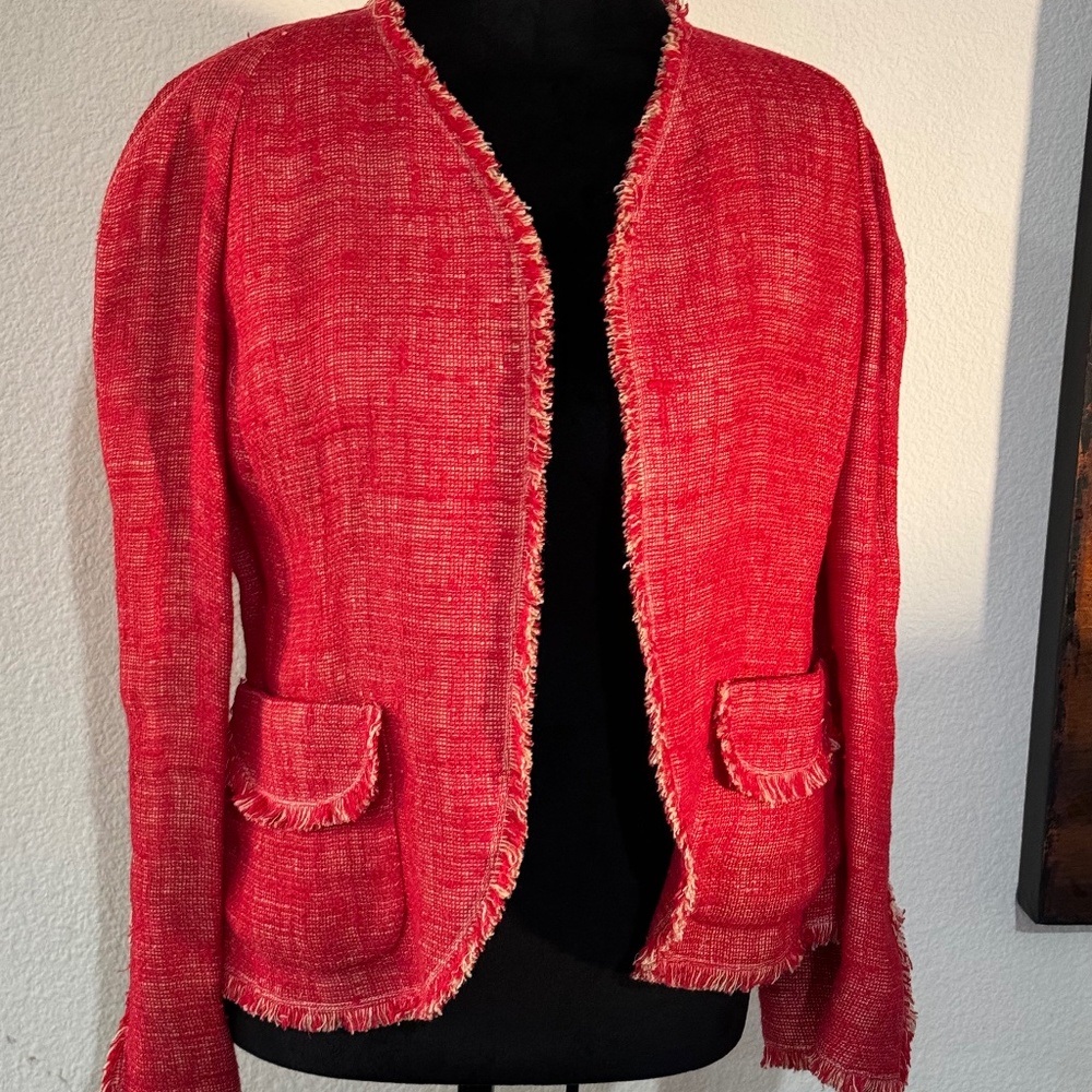 NWT Anne Klein New York Red Frayed Fringe Blazer - Size 8P
